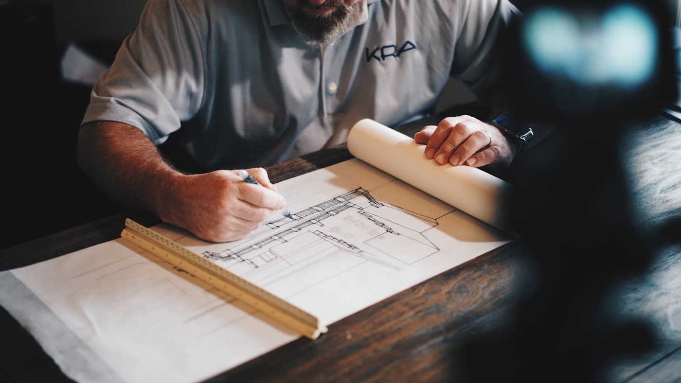 Construction plans being reviewed for a residential project